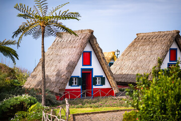 Fototapeta na wymiar Typical triangular house in Sanatana village, Madeira, Portugal