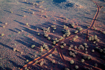 Ariel Landscape view of dirt road in aboriginal country, Northern Territory Australia, creating...