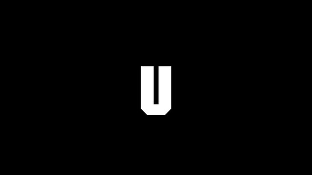 White picture of U on a black background. american alphabet. english language for writing. Distortion liquid style transition icon for your project. 4K video animation for motion graphics and