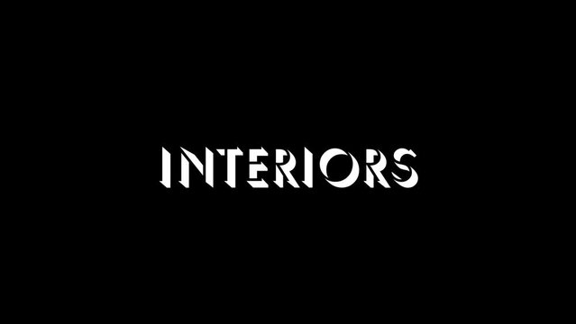 White picture of INTERIORS on a black background. interior decoration of the living space. Distortion liquid style transition icon for your project. 4K video animation for motion graphics and