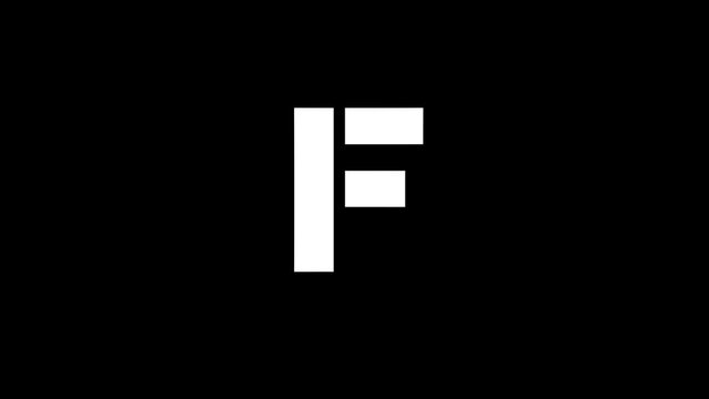 White picture of F on a black background. american alphabet. english language for writing. Distortion liquid style transition icon for your project. 4K video animation for motion graphics and