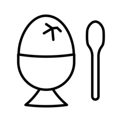 Breakfast food icon. Soft boiled egg in eggshell in egg holder.