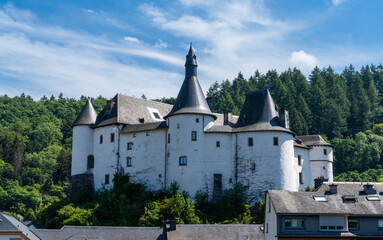 view of the picturesque and historic city center of Clervaux with castle in northern Luxembourg
