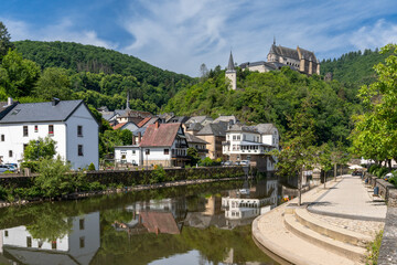 Fototapeta na wymiar view of the picturesque village and castle of Vianden on the Our River in Luxembourg