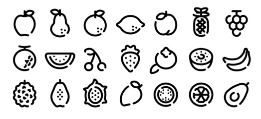Fruits icon set (Soft bold line version)
