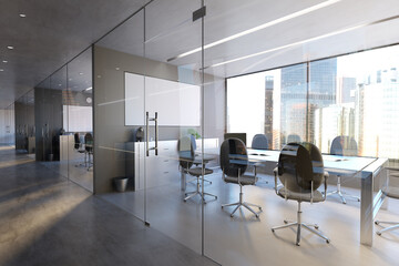 Fototapeta na wymiar Glass Office Room Wall Mockup - 3d rendering