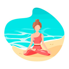 Obraz na płótnie Canvas A girl in the lotus position on the ocean. Yoga. Relax. Cartoon design.
