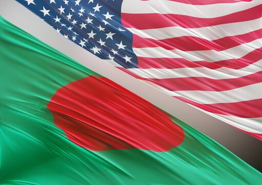USA Flag with Abstract Bangladesh Flag Illustration 3D Rendering (3D Artwork)