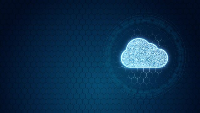 Motion graphic of Blue cloud computing with circle rotation on hexagon shape background and futuristic technology abstract background