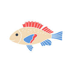 Fish colored icon vector illustration. Beautiful underwater character isolated object. Silhouette sea or ocean fish. Baby decoration for things and design