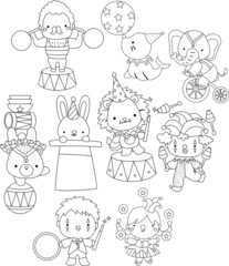 a vector of carnival characters in black and white