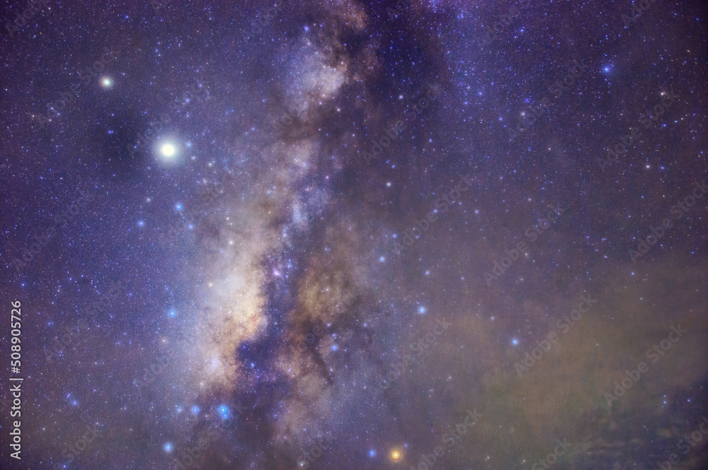 Wall mural milky way galaxy with stars and space dust in the universe, long speed exposure, night landscape wit