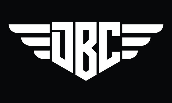 DBC three letter logo, creative wings shape logo design vector template. letter mark, wordmark, monogram symbol on black & white.