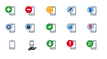 Smartphone mobile phone call icon set collection thin line outline vector