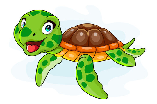 A cute sea turtle cartoon isolated on white background 