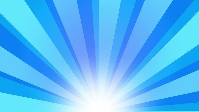 Loopable: Blue sunburst, radial sun rays from bottom, stripe background rotation.