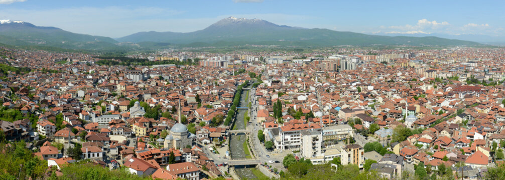 Panoramic overview at the town of Prizren in Kosovo
