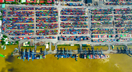 Aerial view of Cat Lai port with cargo ship and container Ho chi Minh city, Vietnam. The port is an...