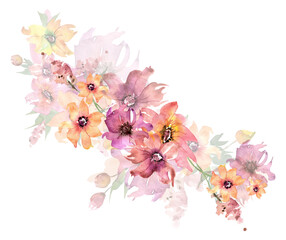 Red and yellow watercolor flowers. Hand painted high quality illustration