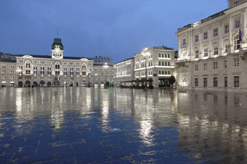 Fototapeta na wymiar Town Hall Building of Trieste in a summer rainy evening, Italy, Europe