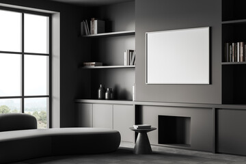 Fototapeta na wymiar Modern relax interior with sofa and coffee table, mockup frame