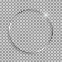 Silver circle frame with shadows and highlights isolated on a transparent background.