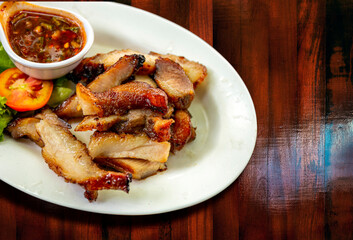 Thai Grilled Pork Neck (Kor Moo Yang) Street food, popular menu of tourists
