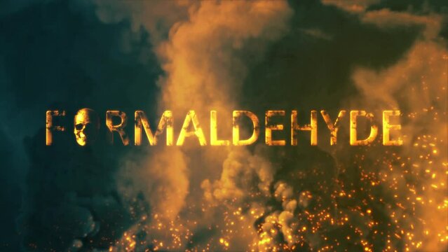 Text formaldehyde with man skull on bg with fire and smoke - loop video
