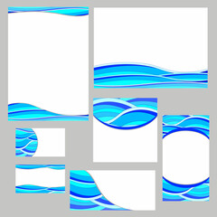 set of banner and etterhead templates with bright blue waves