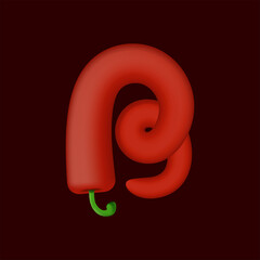 B letter made of red chilli pepper. Isolated vegetable vector organic typeface for farm design elements, restaurant menu and more
