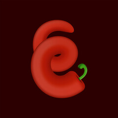 E letter made of red chilli pepper. Isolated vegetable vector organic typeface for farm design elements, restaurant menu and more
