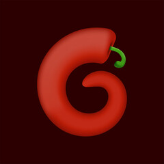 G letter made of red chilli pepper. Isolated vegetable vector organic typeface for farm design elements, restaurant menu and more