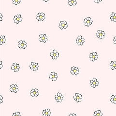 Simple Vector Seamless White and Yellow Flower at Pink Background