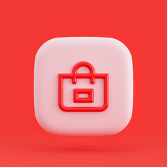 Clothing icon, bag 3d icon button in red background, 3d rendering