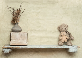 toys on a wooden shelf as digital backdrop or background for newborn baby photography, newborn...