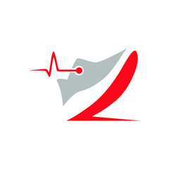 Cardio sports running shoe symbol on white backdrop. Design element