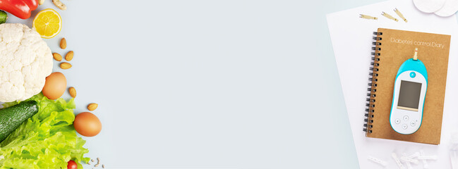 Diabetic control and diet banner with glucose meter, test strips for determining blood sugar...