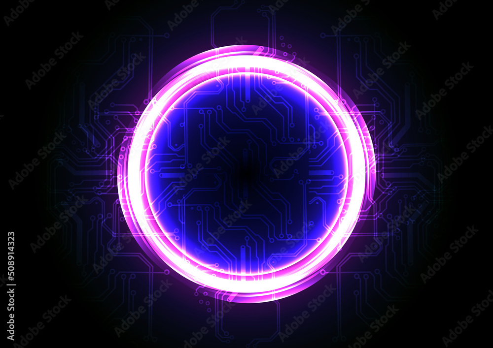 Wall mural abstract vector technology design background concept with circuit and ring light effects background,