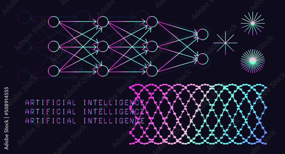 Leinwandbilder abstract scientific background with scheme of a neural network.