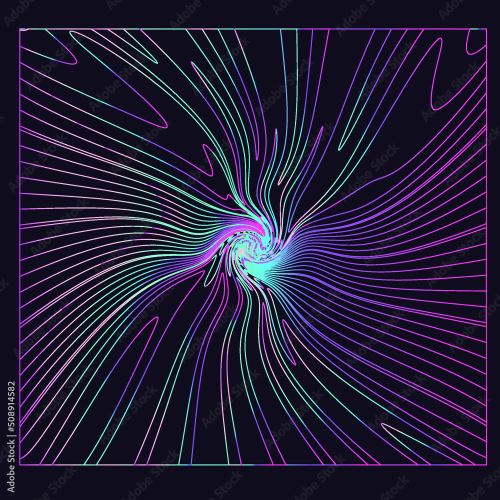 Poster abstract geometric background with holographic colorful wavy and glitched lines.