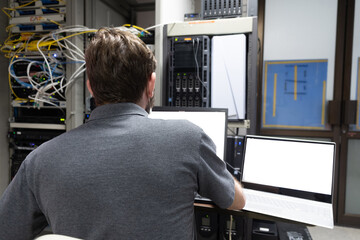 IT technical problem in server room with data connection visual effect .