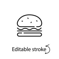 Burger outline icon. Pop art style. Fast food. Snackbar emblem. Bistro logotype. Isolated vector stock illustration