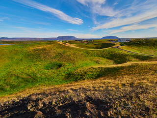 Skútustaðagígar Islandia Pseudo cráteres en el lago de los mosquitos, Lake Myvatn 