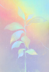 Drawing a branch with leaves and watercolor splashes on a gentle gradient
background
