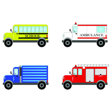 set of transport icons ,truck cargo ,fire truck, school bus,ambulance