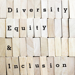 DEI, Diversity, equity, inclusion symbol. Wooden blocks with words DEI concept