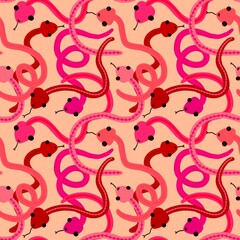 Cartoon seamless snakes pattern for textiles and packaging and gifts and cards and linens and kids and wrapping paper