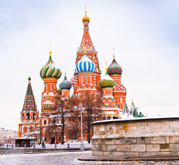 Fototapeta na wymiar The Cathedral of Vasily the Blessed (Saint Basil's Cathedral) on Red square in winter morning. Moscow. Russia
