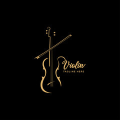 Violin viola fiddle cello instrument gold logo design © Nasarudin