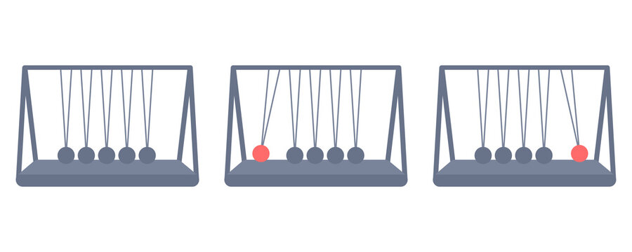 Newton's cradle flat vector icons on white background. Newton's balls. Physics or science icon.
